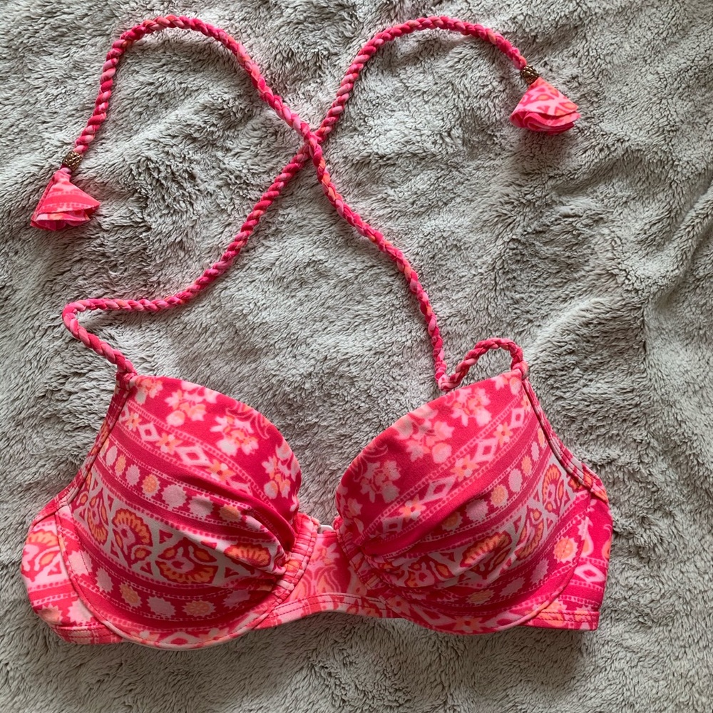 Pink Patterned Bikini Top